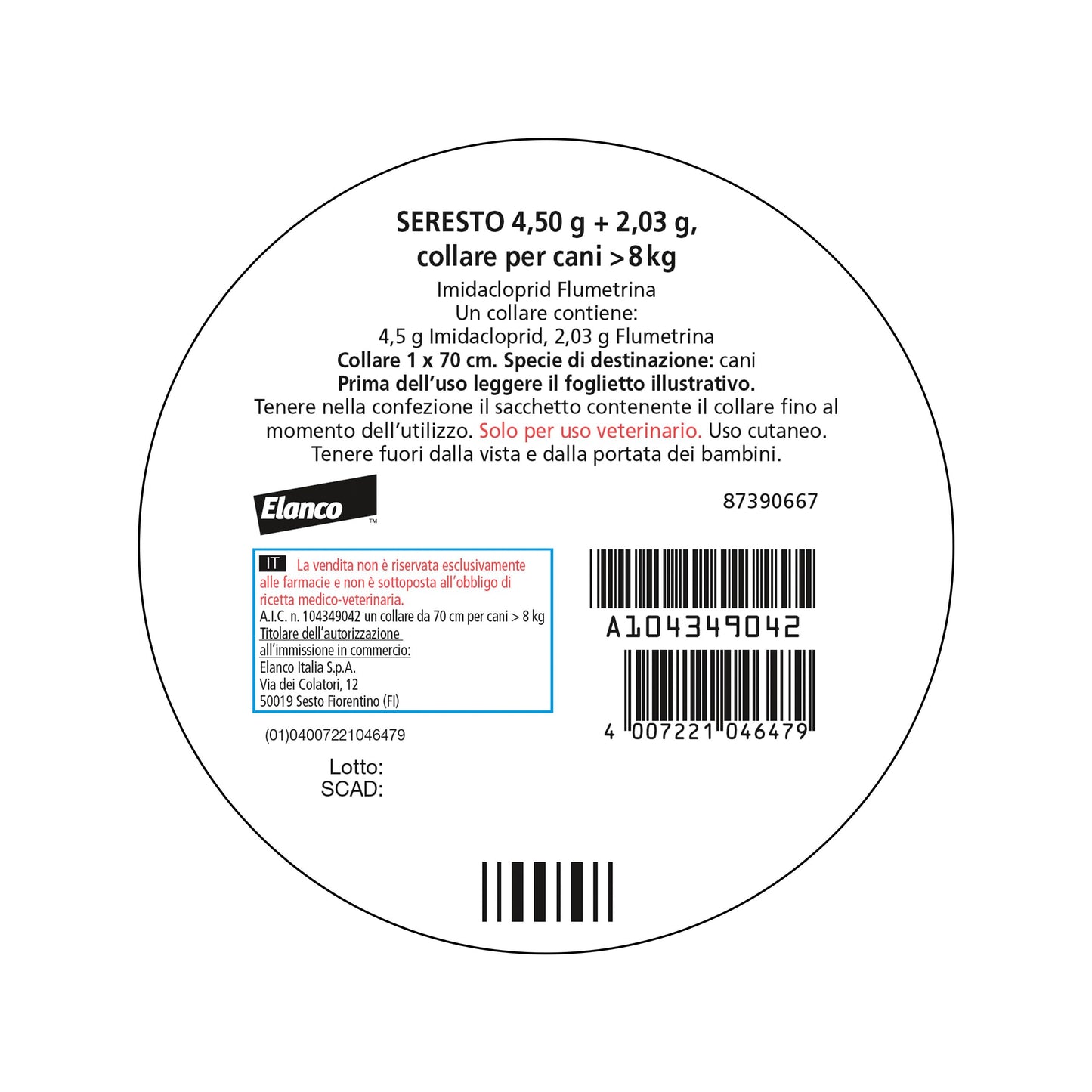 Seresto® Collare Antiparassitario Media /Grande Cani Elimina Protezione Pulci Zecche Cani grandi - oltre 8kg